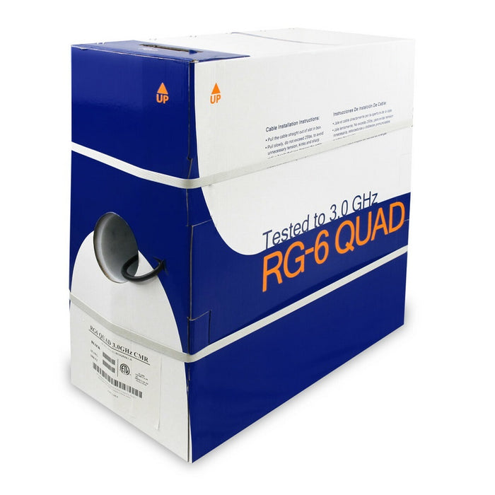 1000Ft RG6 Quad Shield Bare Copper CMR Coax Cable Black