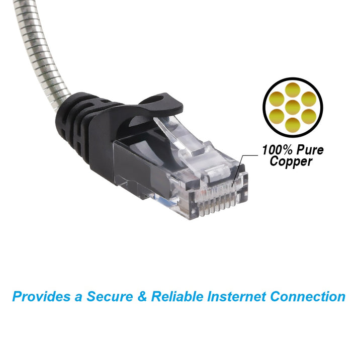 10FT CAT.6A Patch Cable Stainless Metal Armored Anti-Rodent Slim 28AWG