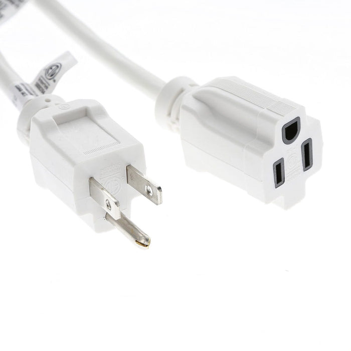 12Ft 16/3 SJTW White Power Extension Cord White Plug