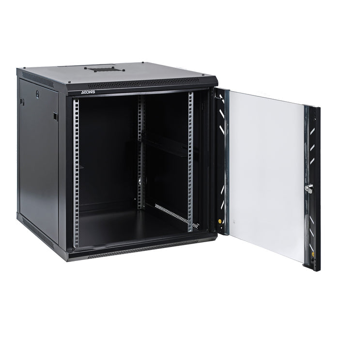12U 19" Wall-Mount Rack Cabinet, Glass Door 21.4" Depth, Flat Box