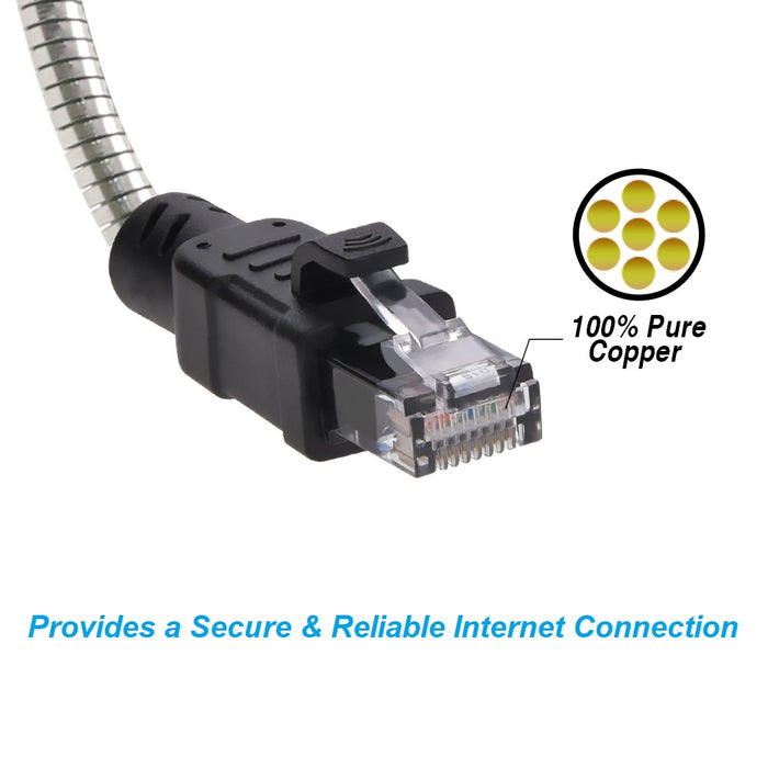 150FT CAT.6A Patch Cable Stainless Metal Armored Anti-Rodent 24AWG