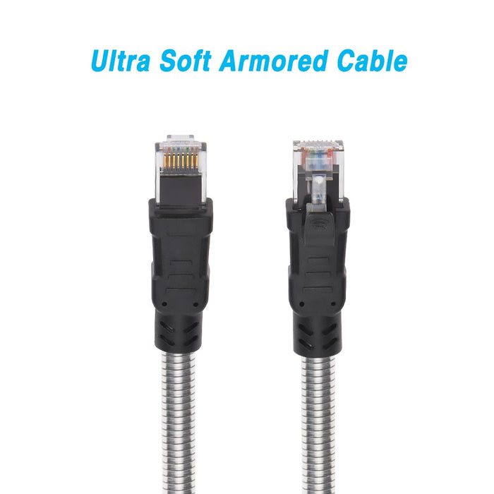 150FT CAT.6A Patch Cable Stainless Metal Armored Anti-Rodent 24AWG