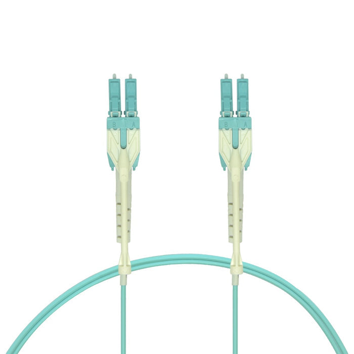 15m Uniboot LC/UPC-LC/UPC OM4 Multimode Duplex Aqua Fiber Optic Patch Cable with Pull Push