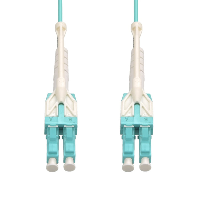 15m Uniboot LC/UPC-LC/UPC OM4 Multimode Duplex Aqua Fiber Optic Patch Cable with Pull Push