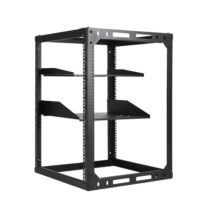 15U 4-Post Wall Mount Open Frame Rack, Side Mount, Floor-Standing w/ Casters Flat Box