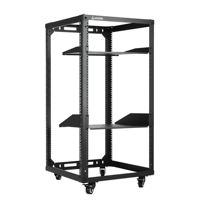 20U 4-Post Wall Mount Open Frame Rack, Side Mount, Floor-Standing w/ Casters Flat Box