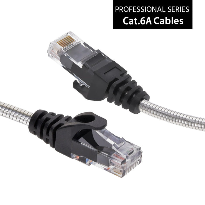 25FT CAT.6A Patch Cable Stainless Metal Armored Anti-Rodent Slim 28AWG