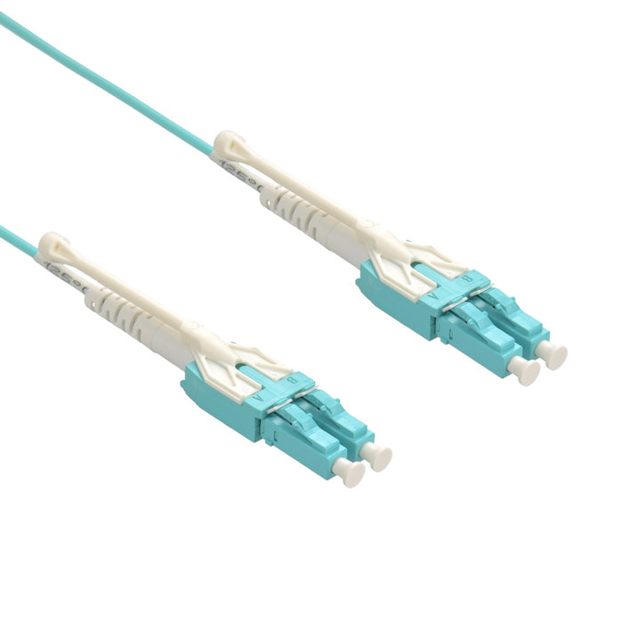 2m Uniboot LC/UPC-LC/UPC OM3 Multimode Duplex Aqua Fiber Optic Patch Cable with Pull Push