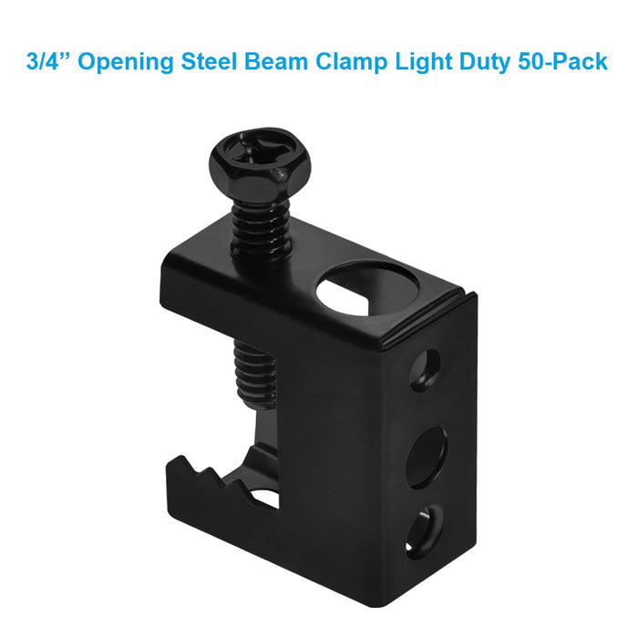 3/4" Opening,Spring-Steel Beam Clamp - Light Duty Black, 50-Pack