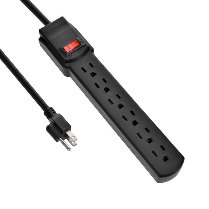 3Ft 6-Outlet Surge Protector  14AWG/3, 15A, 90J Black
