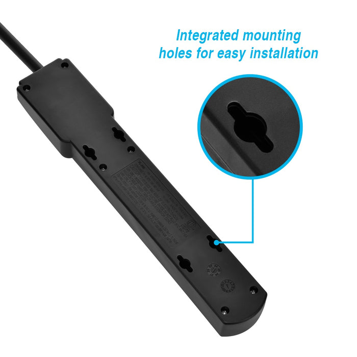 3Ft 6-Outlet Surge Protector  14AWG/3, 15A, 90J Black