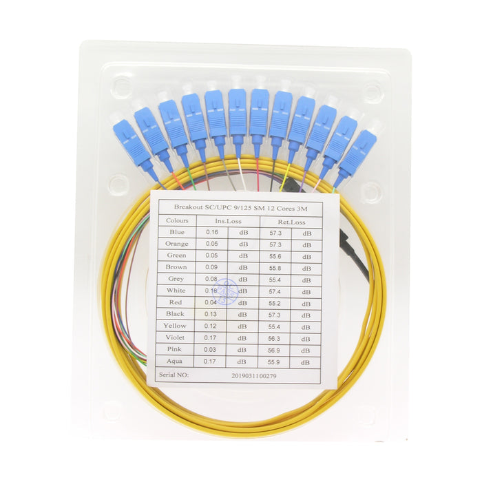 3m 12-Fiber SC/UPC Singlemode Flat Ribbon Pigtail Yellow