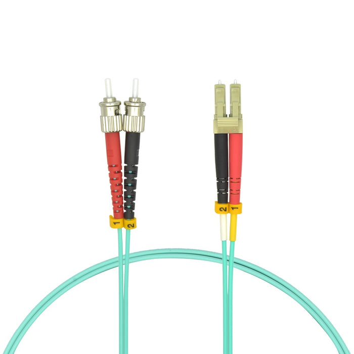 3m LC/UPC-ST/UPC OM3 Multimode Duplex OFNR 2.0mm Aqua Fiber Optic Patch Cable
