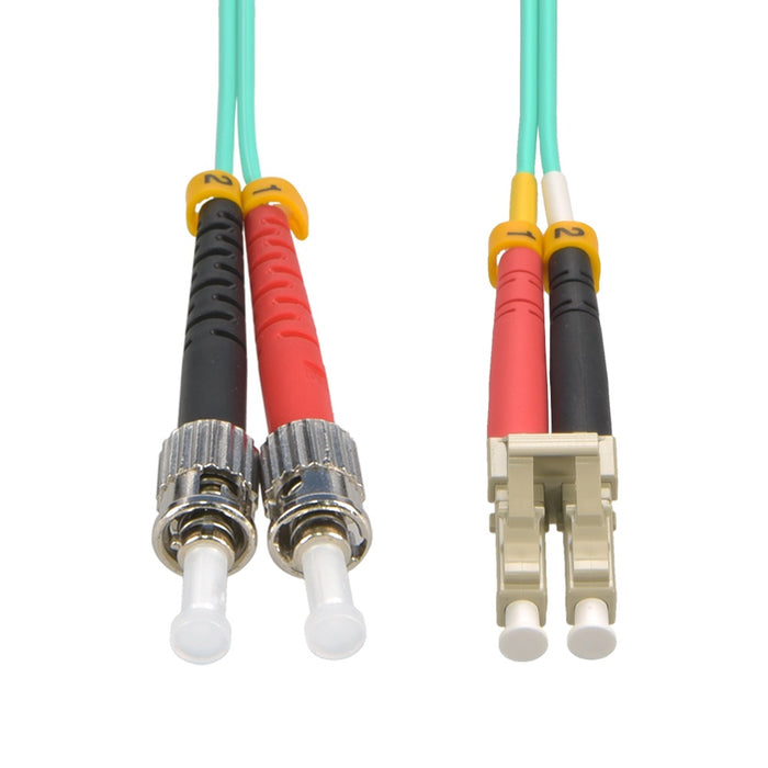 3m LC/UPC-ST/UPC OM3 Multimode Duplex OFNR 2.0mm Aqua Fiber Optic Patch Cable