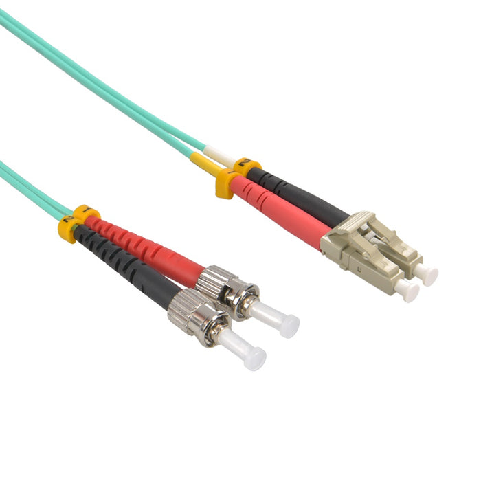 3m LC/UPC-ST/UPC OM3 Multimode Duplex OFNR 2.0mm Aqua Fiber Optic Patch Cable