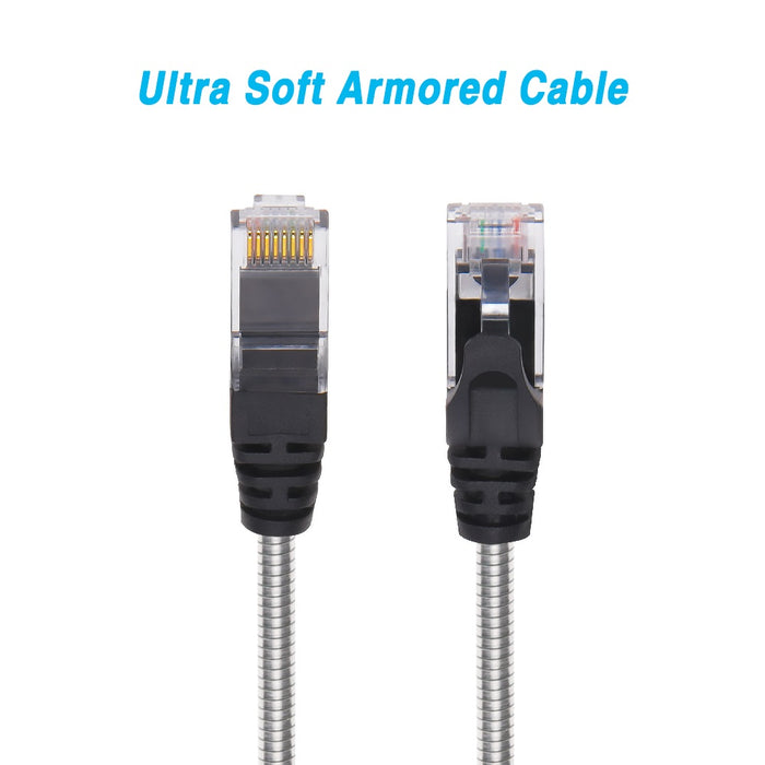 5FT CAT.6A Patch Cable Stainless Metal Armored Anti-Rodent Slim 28AWG