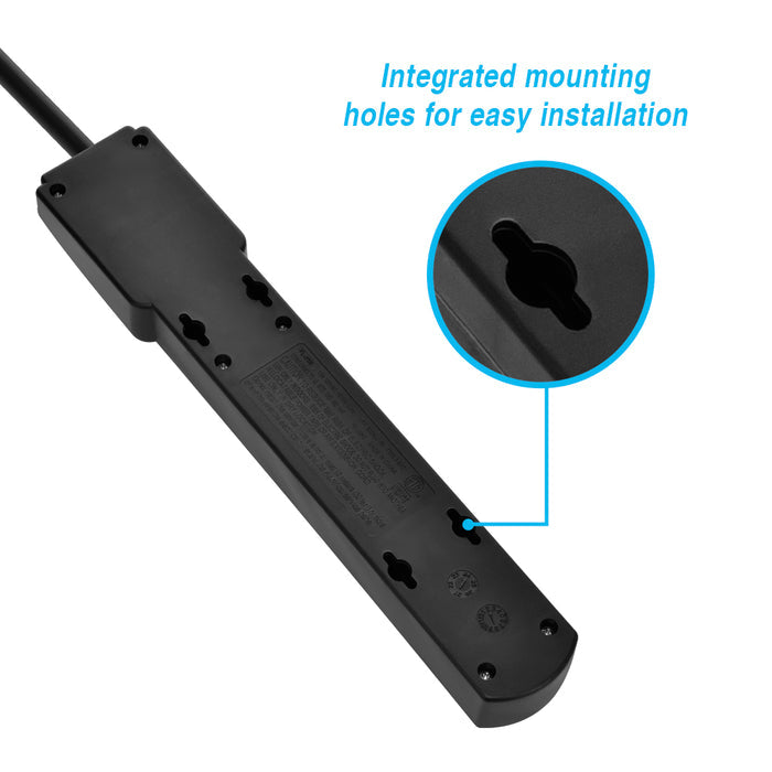 6Ft 6-Outlet Surge Protector 14AWG/3,15A, 90J Black Right Angle Plug