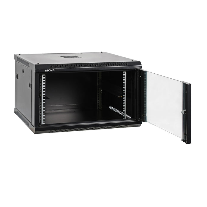6U 19" Wall-Mount Rack Cabinet, Glass Door 21.4" Depth, Flat Box