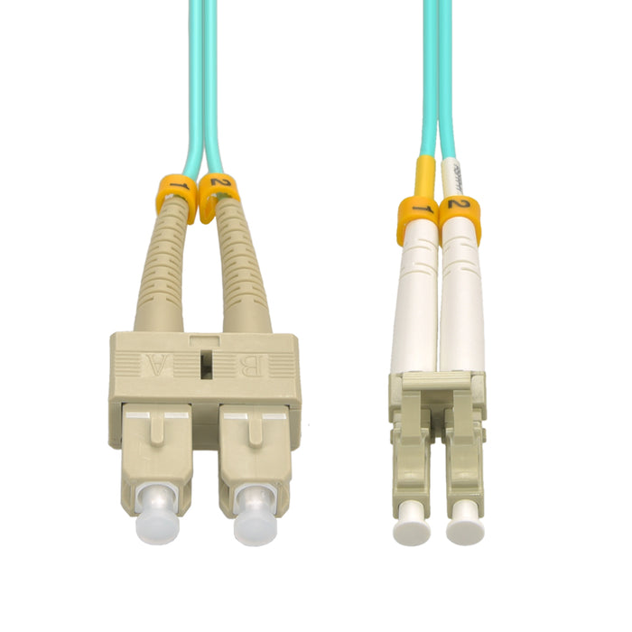 9m LC/UPC SC/UPC OM4 Multimode Duplex Aqua Fiber Optic Patch Cable
