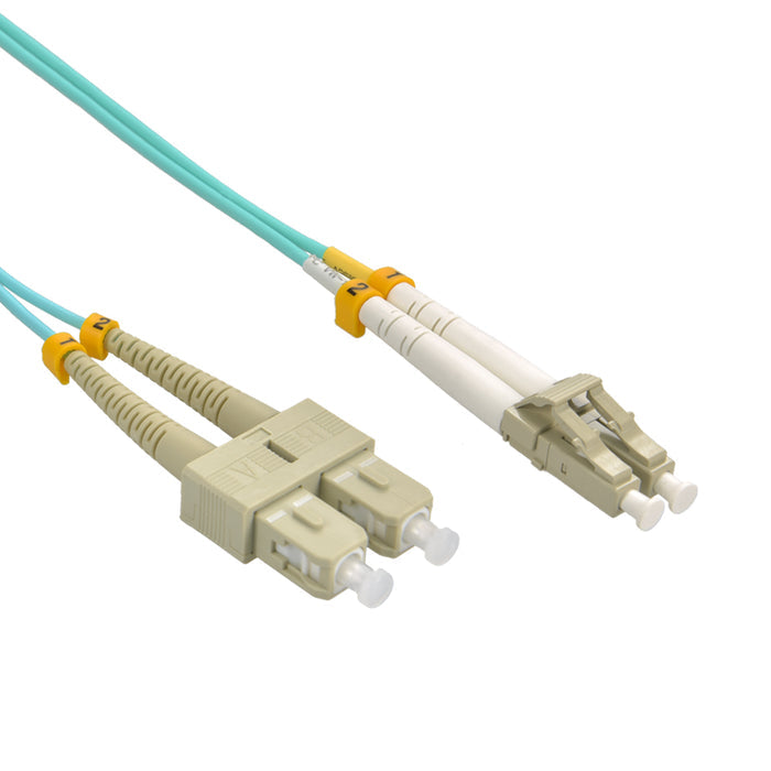 9m LC/UPC SC/UPC OM4 Multimode Duplex Aqua Fiber Optic Patch Cable