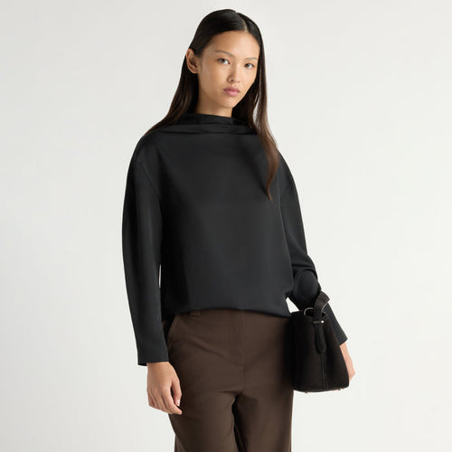 May-Li | Aaliyah Gathered-Neck Long-Sleeve Blouse in Size Small