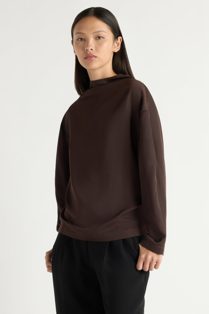 May-Li | Aaliyah Gathered-Neck Long-Sleeve Blouse in Size Small