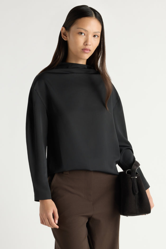 May-Li | Aaliyah Gathered-Neck Long-Sleeve Blouse in Size Small