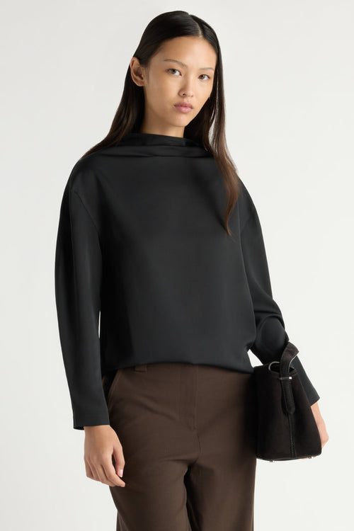 May-Li | Aaliyah Gathered-Neck Long-Sleeve Blouse in Size Small