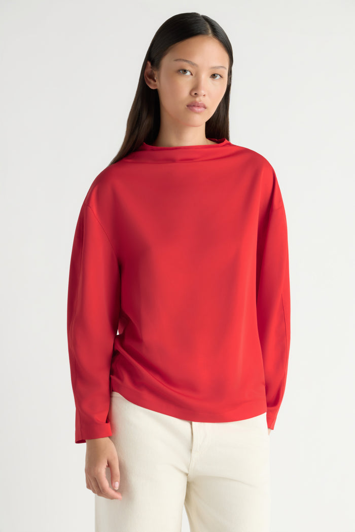 May-Li | Aaliyah Gathered-Neck Long-Sleeve Blouse in Size Small