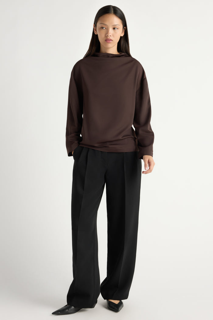 May-Li | Aaliyah Gathered-Neck Long-Sleeve Blouse in Size Small