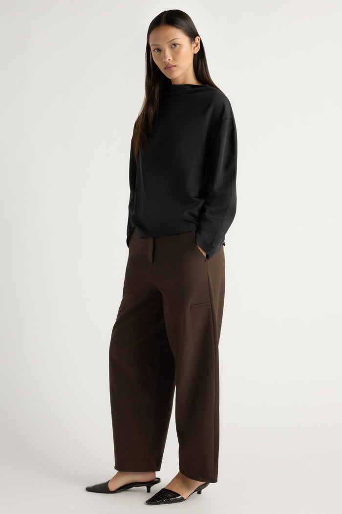 May-Li | Aaliyah Gathered-Neck Long-Sleeve Blouse in Size Small
