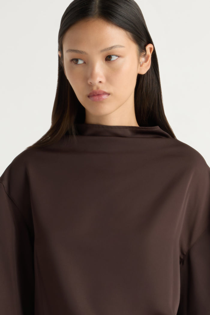 May-Li | Aaliyah Gathered-Neck Long-Sleeve Blouse in Size Small