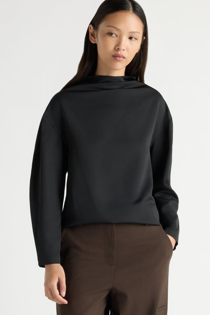 May-Li | Aaliyah Gathered-Neck Long-Sleeve Blouse in Size Small