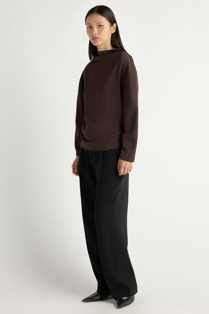May-Li | Aaliyah Gathered-Neck Long-Sleeve Blouse in Size Small
