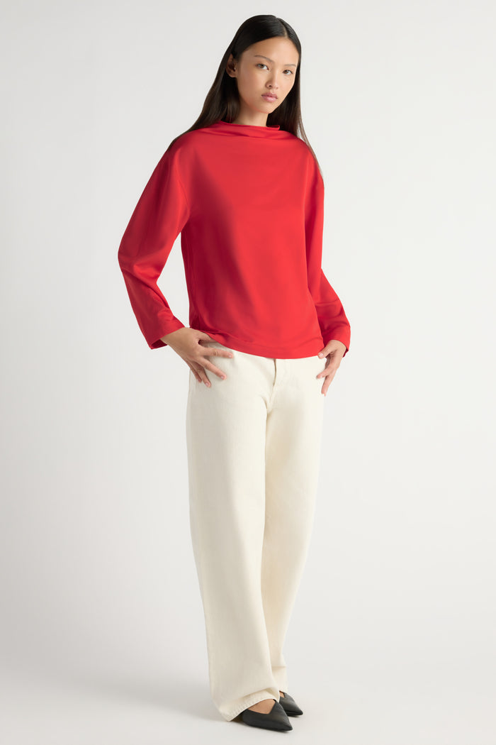 May-Li | Aaliyah Gathered-Neck Long-Sleeve Blouse in Size Small