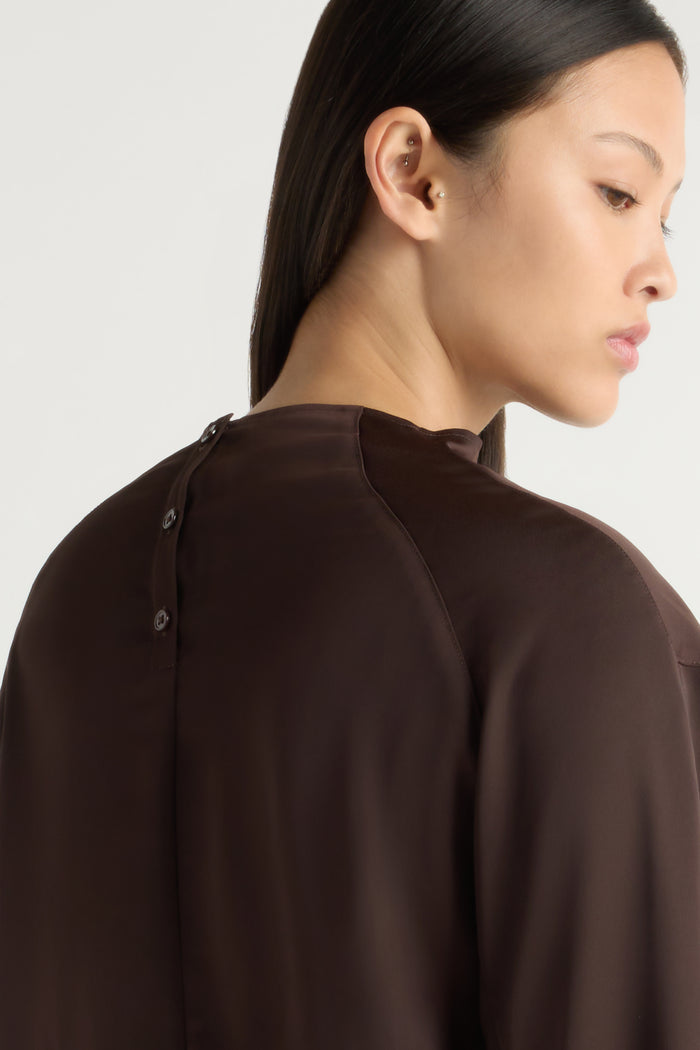 May-Li | Aaliyah Gathered-Neck Long-Sleeve Blouse in Size Small