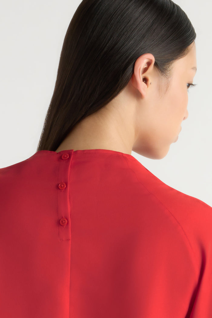 May-Li | Aaliyah Gathered-Neck Long-Sleeve Blouse in Size Small
