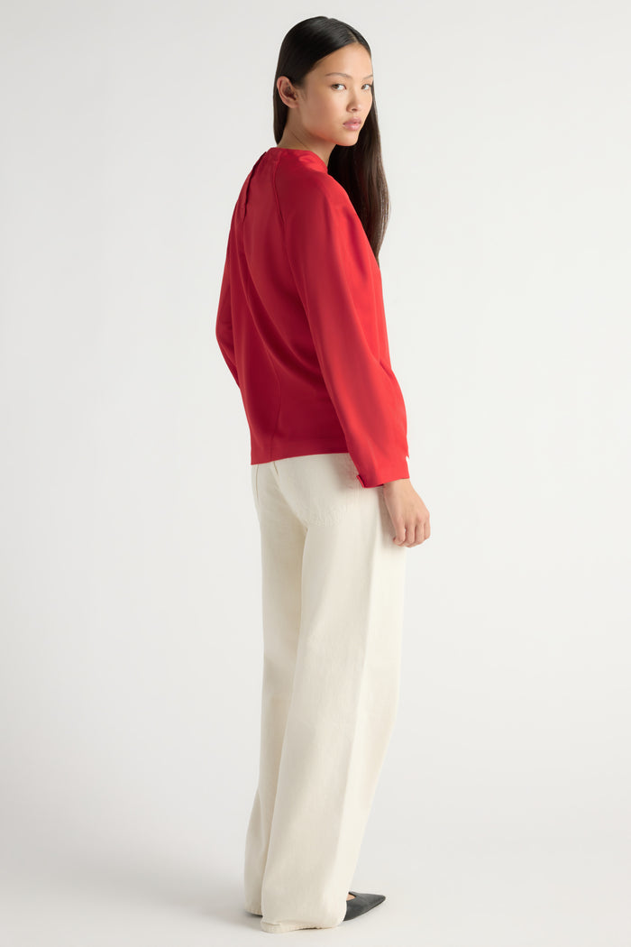 May-Li | Aaliyah Gathered-Neck Long-Sleeve Blouse in Size Small