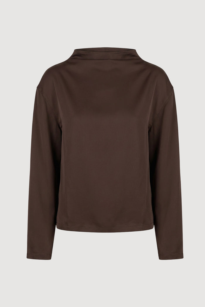 May-Li | Aaliyah Gathered-Neck Long-Sleeve Blouse in Size Small -Flat