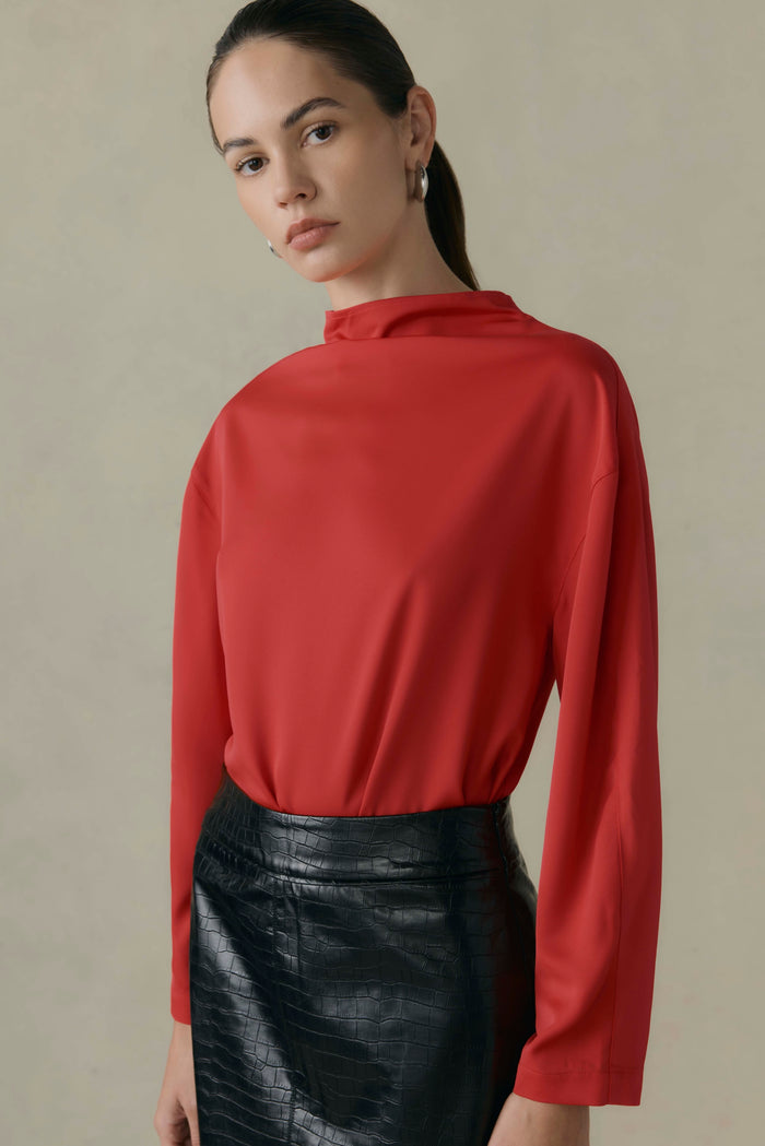 Beate | Aaliyah Gathered-Neck Long-Sleeve Blouse in Size Extra Small