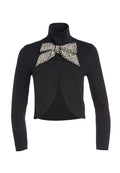 ADDISON EMBELL BOW CROP JKT - BLACK/CRYSTAL