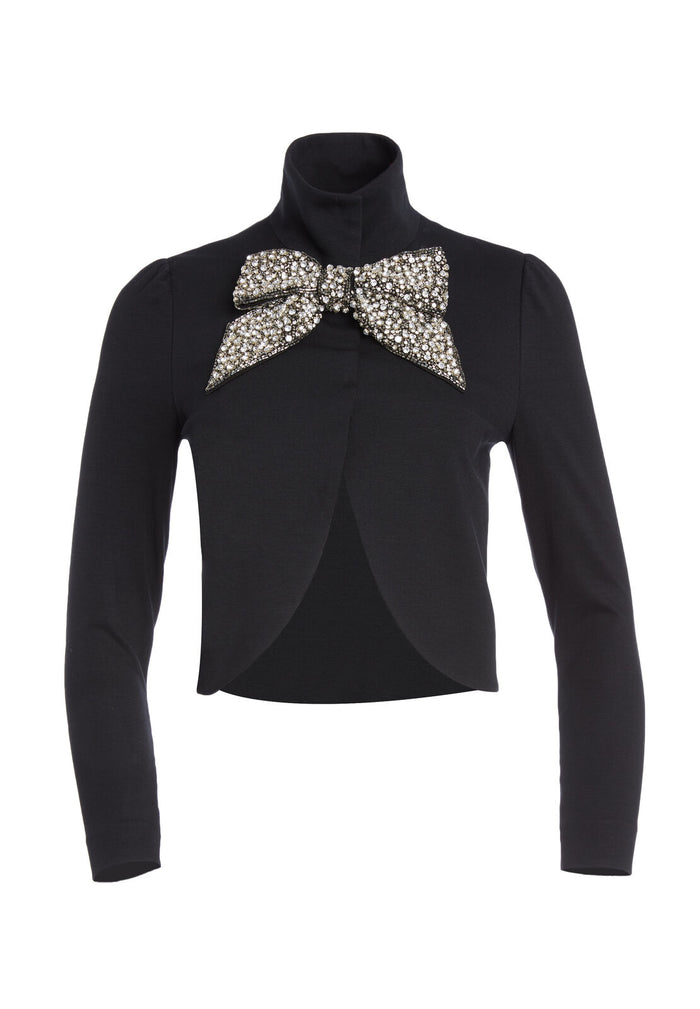ADDISON EMBELL BOW CROP JKT - BLACK/CRYSTAL