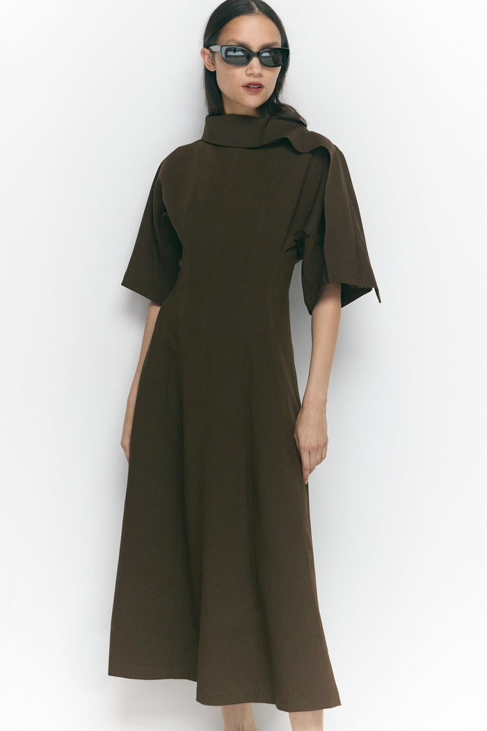 Charlotte | Addison Foldover Scarf-Neck Dress in Size Extra Small
