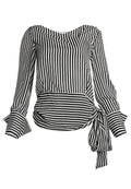 ALBA CROSS FRNT TIE WAIST BLS - MINI STRIPE-OFF WHITE