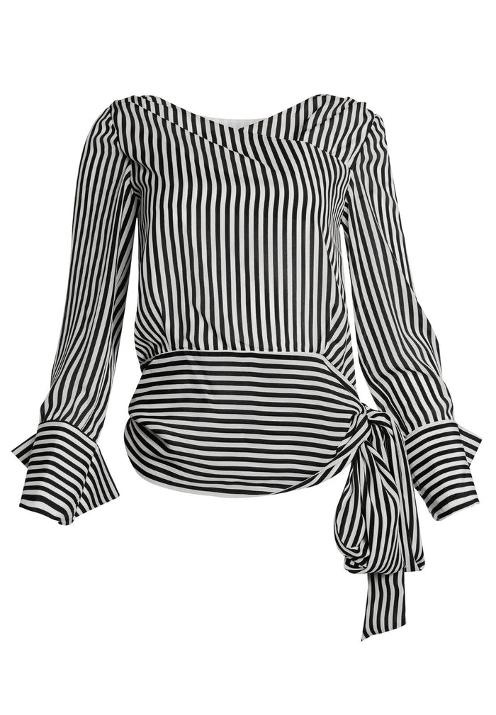 ALBA CROSS FRNT TIE WAIST BLS - MINI STRIPE-OFF WHITE