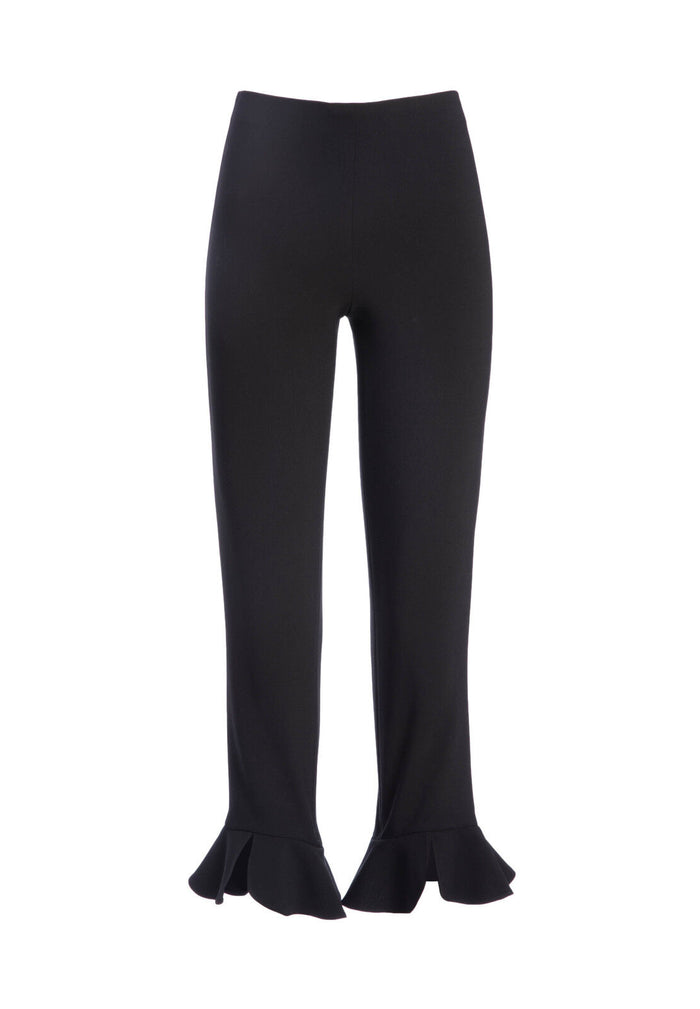 ALENA HW SPLIT RUFFLE HEM PANT - BLACK