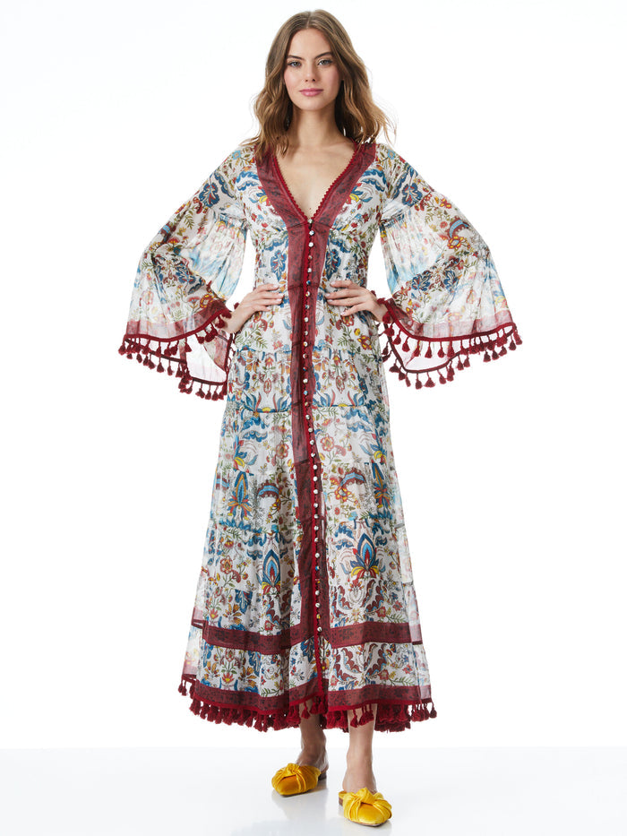 ALEXANDRIA OPEN BACK TASSEL MAXI DRESS - SANTA MONICA OFF WHITE MULTI