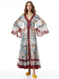 ALEXANDRIA OPEN BACK TASSEL MAXI DRESS - SANTA MONICA OFF WHITE MULTI
