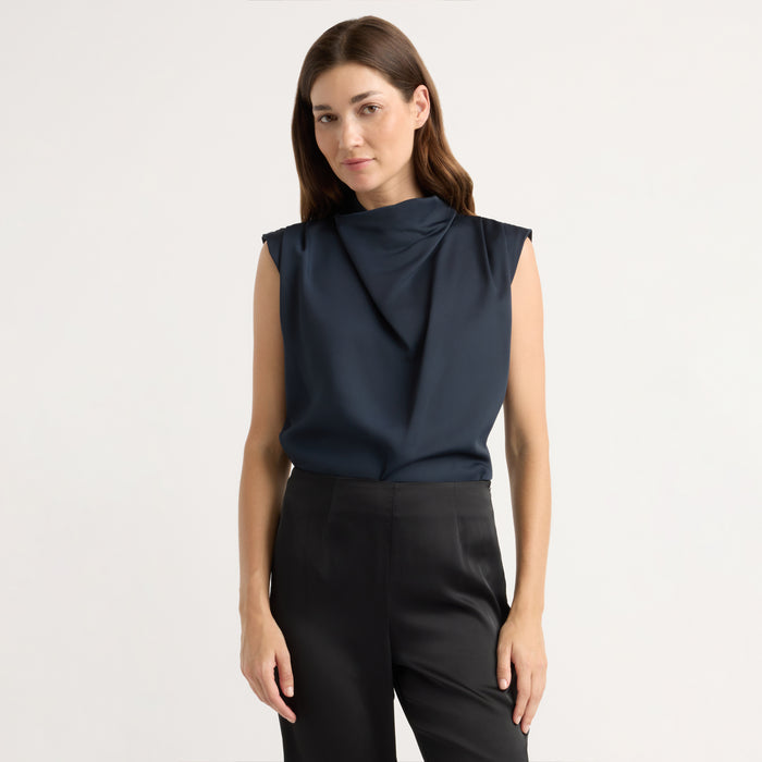 Allegra Gathered-Neck Sleeveless Blouse