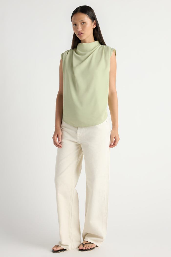 May-Li | Allegra Gathered-Neck Sleeveless Blouse in Size Small